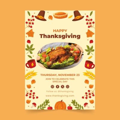 Flat Vertical Poster Template for Thanksgiving Celebration – Free Download