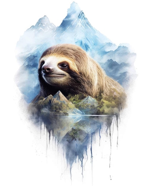 Sloth Double Exposure Art Featuring Nature’s Mountains and Trees – Free Download