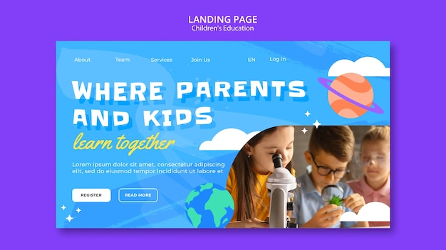 Flat Design Children’s Education Landing Page – Free Download