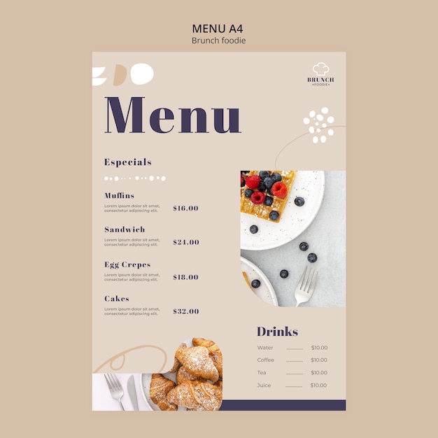 Delicious Brunch Menu Template for Free Download