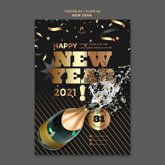 Happy New Year Party Poster Template – Free Download