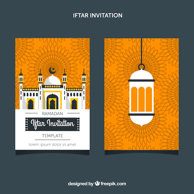 Iftar Invitation Featuring a Mosque in Flat Style – Free Download