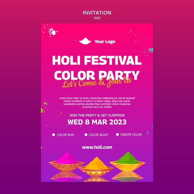 Holi Festival Celebration Invitation Template – Free Download