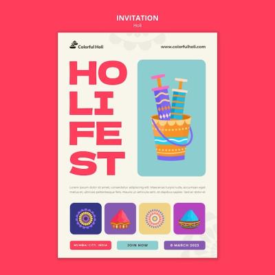 Holi Festival Celebration Invitation Template – Free Download