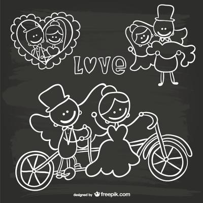 Cartoon Wedding Invitation Blackboard Doodle – Free Download