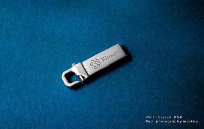 Metallic USB Flashdisk Bevel Mockup Design – Free Download