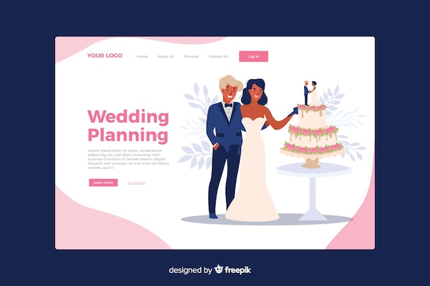 Illustrated Couple Template for Wedding Landing Page – Free Download