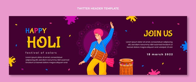 Flat Holi Twitter Header – Free Download