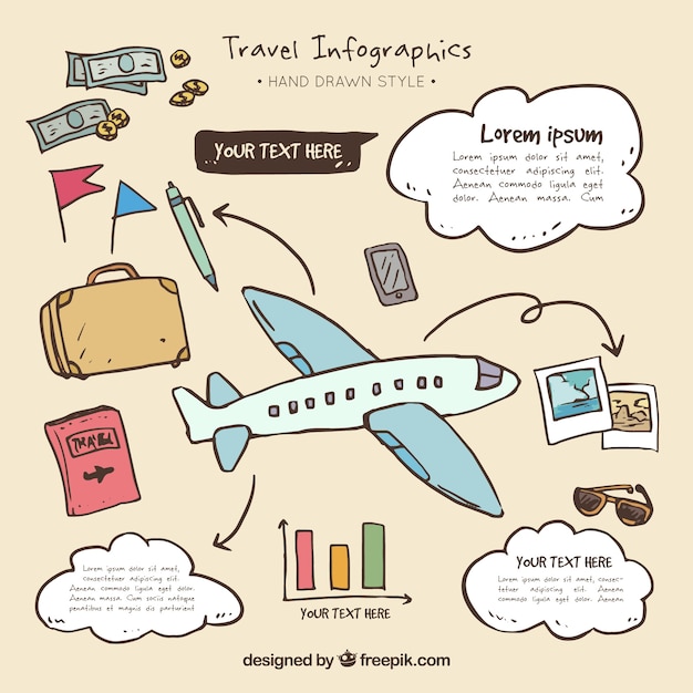 Hand-Drawn Travel Elements Airplane Infographics – Free Download