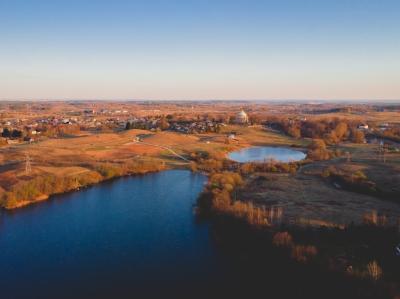 Aerial Shot of a City with Lakes During Autumn in the USA – Free to Download