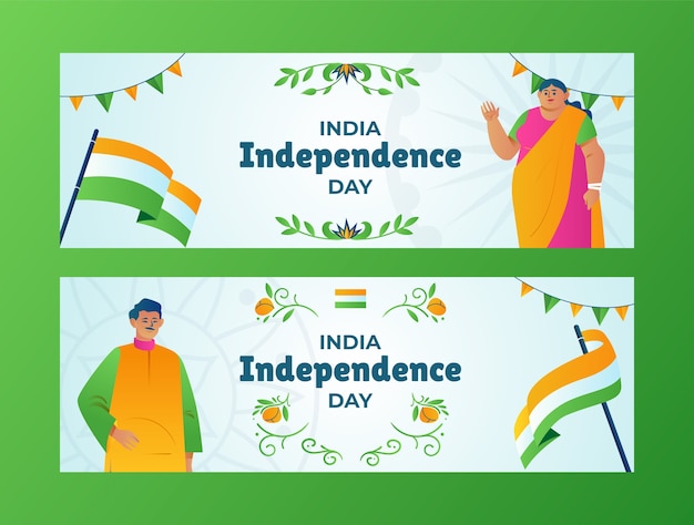 Gradient Horizontal Banner Template for India Independence Day Celebration – Free Download