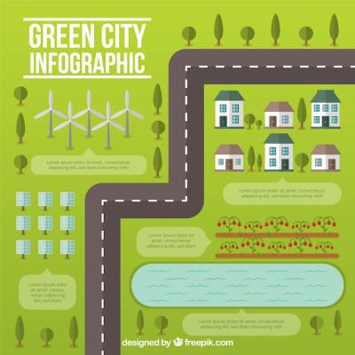 Flat Design Infographic of a Green City with Road – Free Download