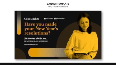 Horizontal Banner Template for Festive New Year Goals – Free Download