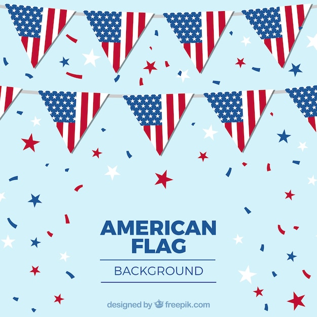 Blue Background with Confetti and American Flag Pennants – Free Stock Photo, Download Free