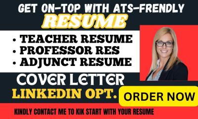 I Will Provide Teacher, Lecture, Adjunct, Professor Resume