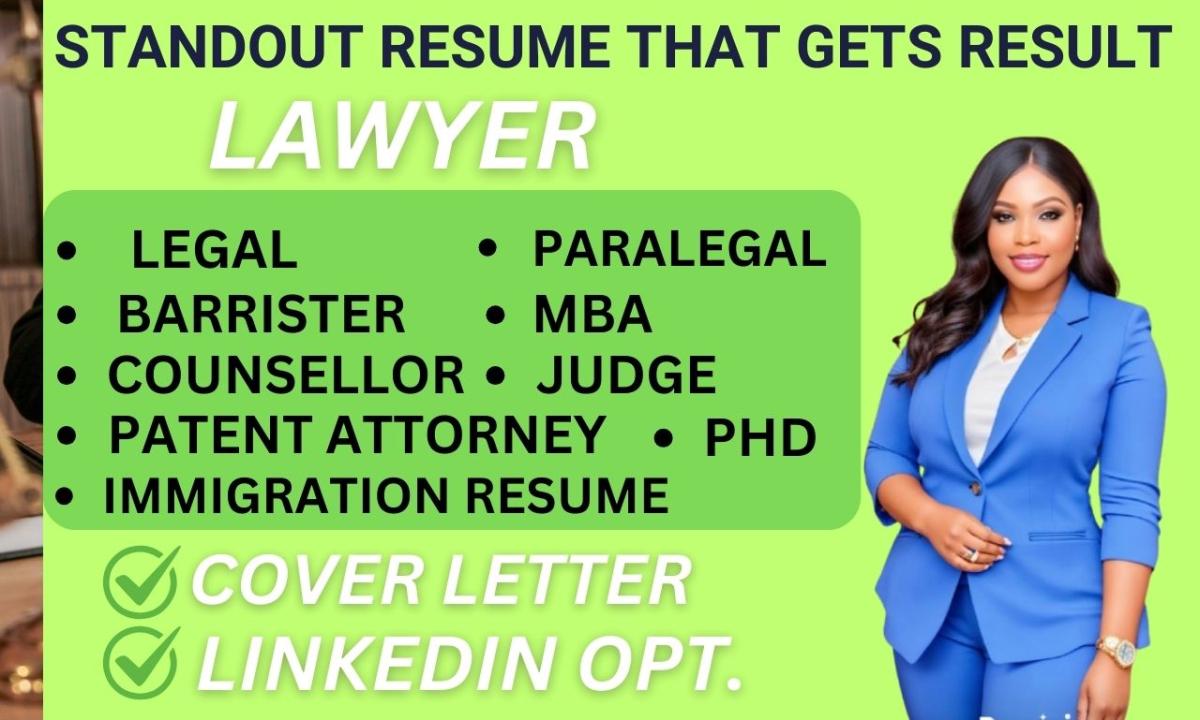 I will write law, MBA, legal, attorney, barrister, counsel, paralegal resume