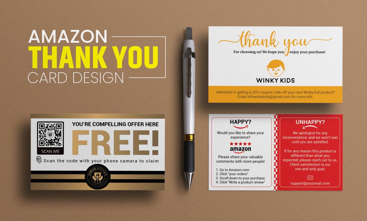 I will amazon product insert, thank you card, package insert, postcard design