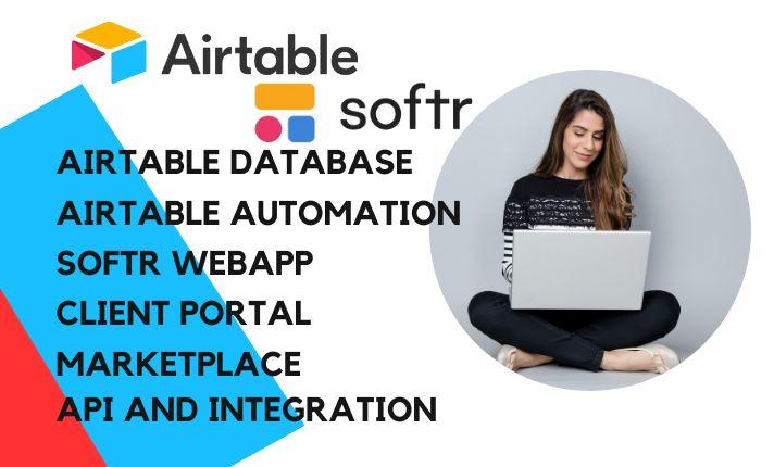 I will setup airtable automation, softr airtable, softr webapp, airtable database