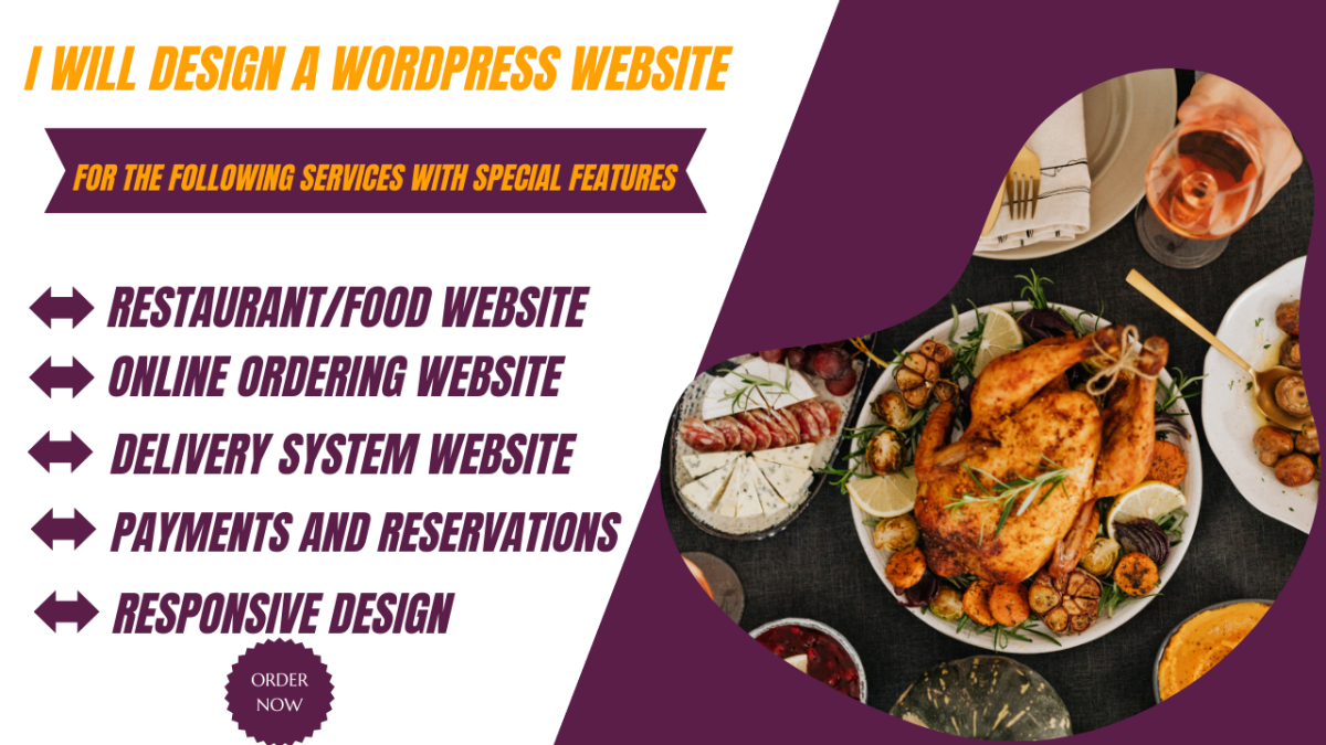 I will build a wordpress online ordering restaurant website, wordpress website deliver