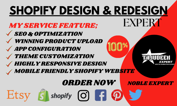 I will handle shopify design, redesign, shopify website, squarespace redesign, etsy SEO