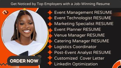 I will write a professional event management resume, event planner, av manager, venue