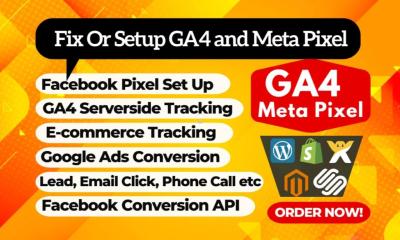 I Will Fix or Setup Meta Pixel & GA4 eCommerce Tracking with Server-Side Tracking via GTM