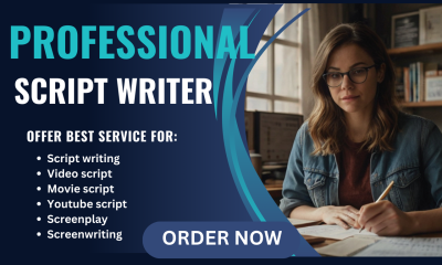 I will screenwriting, scriptwriter, movie script writing, screenplay writer, script