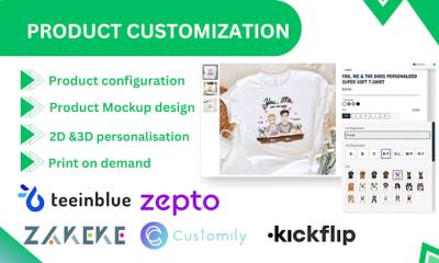 I will setup zakeke, kickflip, customily, 2d, 3d product customization in shopify store