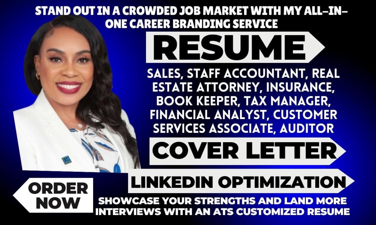 I will do sales, accountant real estate attorney bookkeeper, tax manager auditor resume