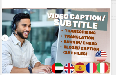 I will add english, french and spanish subtitles and captions to your video