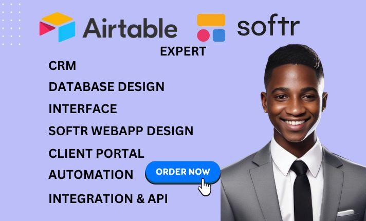 I will do airtable database, softr webapp, zapier automation client portal, integration