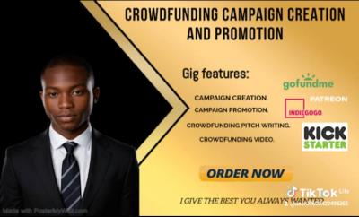 I will do crowdfunding campaign creation and promotion on gofundme indeigogo Kickstarter