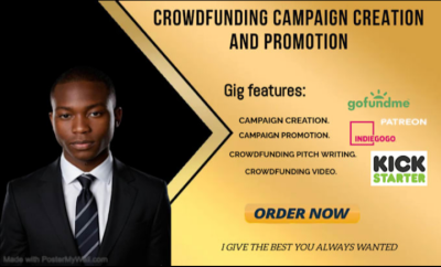 I will do crowdfunding campaign creation on gofundme indeigogo and Kickstarter