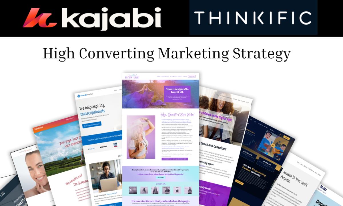 I will design expert kajabi website landing page online course thinkific membership