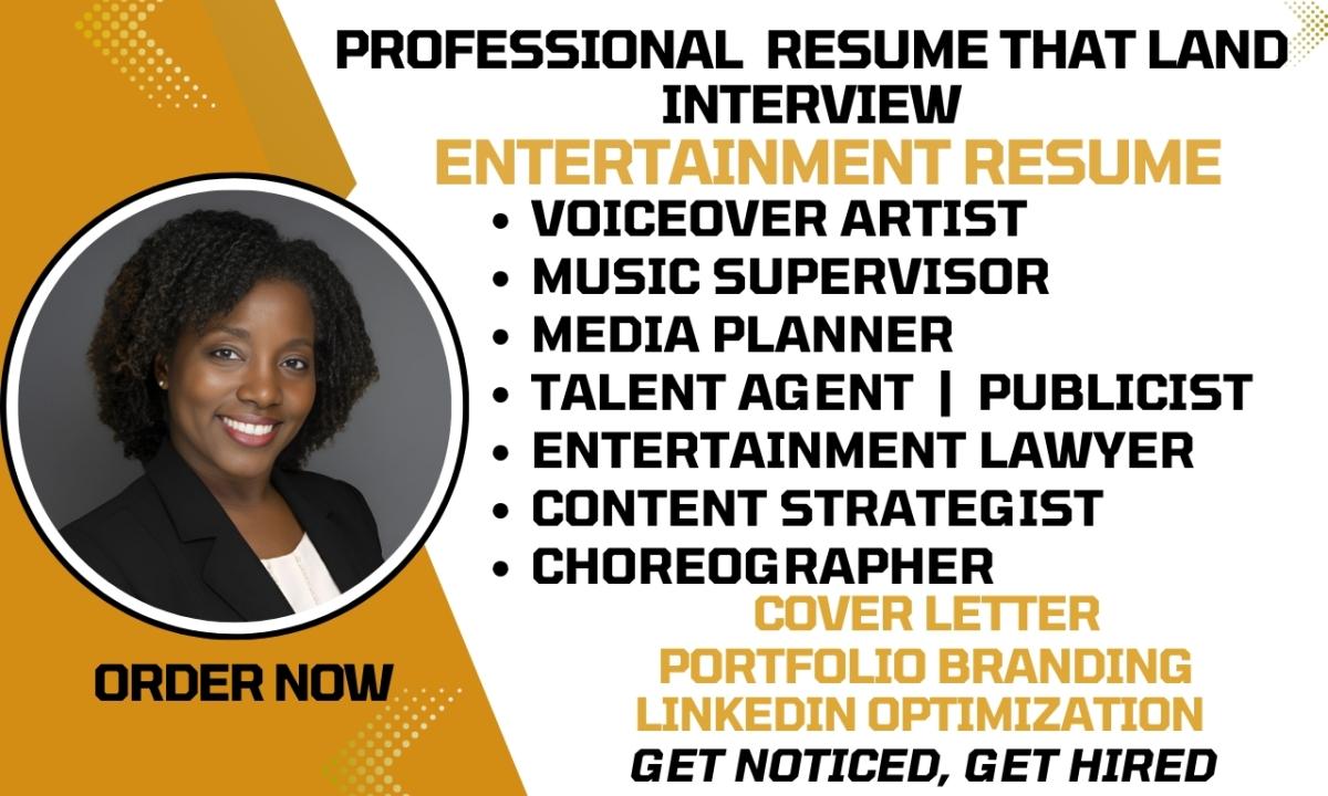 I will write media planner, talent agent, voiceover artist, music supervisor resume