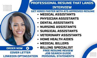 I will write healthcare resume medical assistant, nursing assistant, medical biller cv