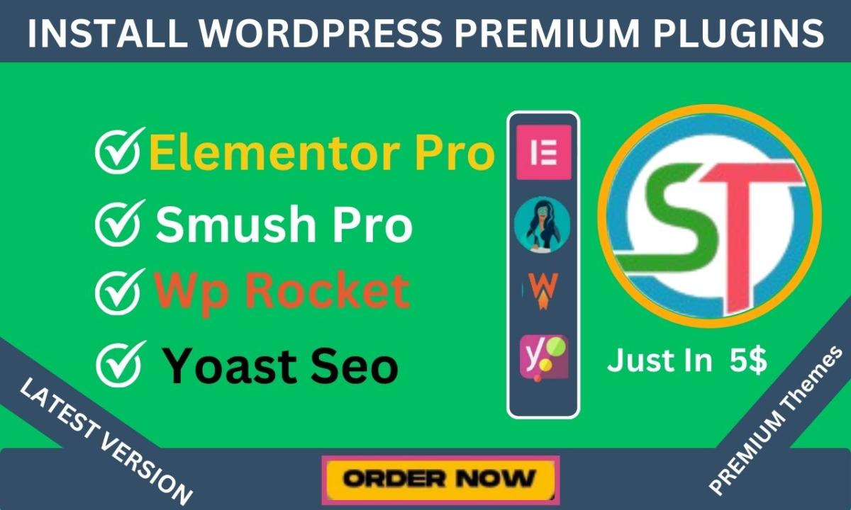 I Will Install Elementor Pro, Smush Pro, WP Rocket, and Yoast SEO Premium WordPress Plugins