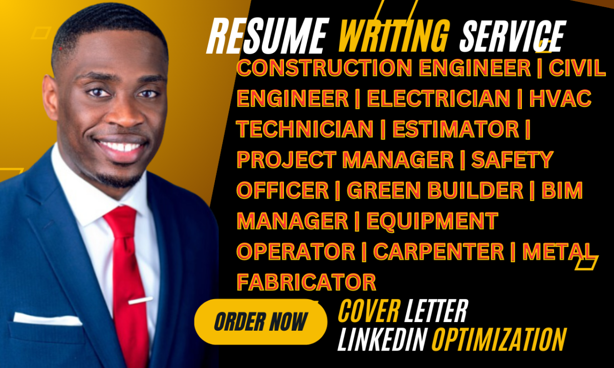 I Will Write a Professional Resume for Construction, Civil Engineering, Electrician, Estimator, and HVAC Careers