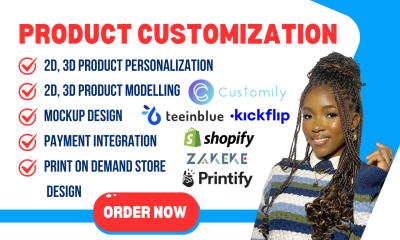 I Will Set Up Customily, Kickflip, Teeinblue, Zakeke, and 2D/3D Products in Your Shopify Store