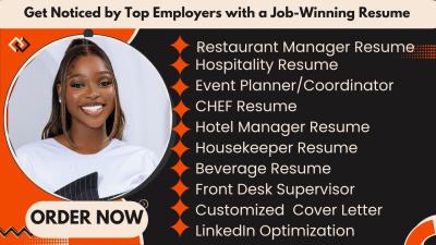 I Will Craft an Impressive Hospitality Resume for Hotel Managers, Receptionists, Event Coordinators, Chefs, and Tourism Professionals