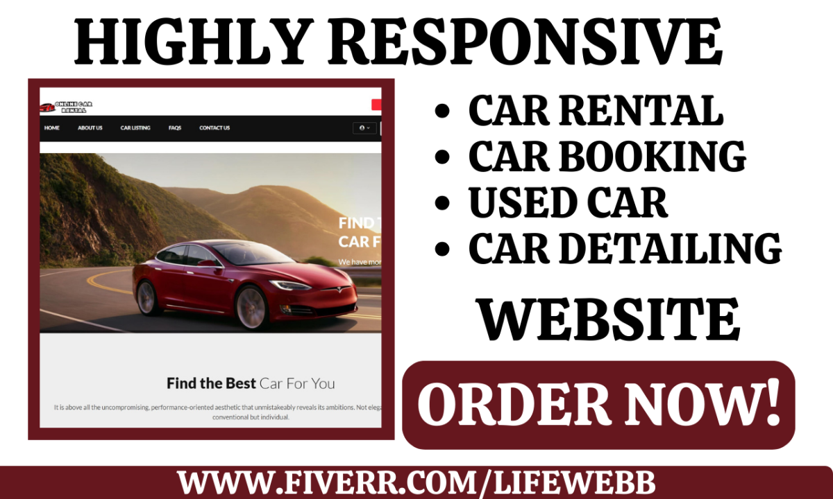 Design a Car Rental Website for Used Cars, Automotive Services, Car Detailing, and Booking