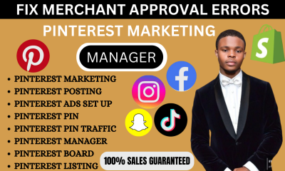 I will fix merchant approval errors, catalogs, Pinterest post SEO, boards, and pin ads campaign