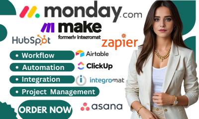 I will setup integrations automations with monday com trello asana clickup moday crm