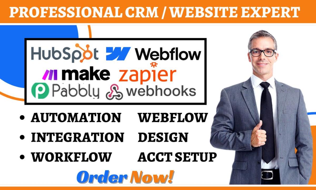 I will do hubspot API integration pabbly make automation webhook zapier webflow expert