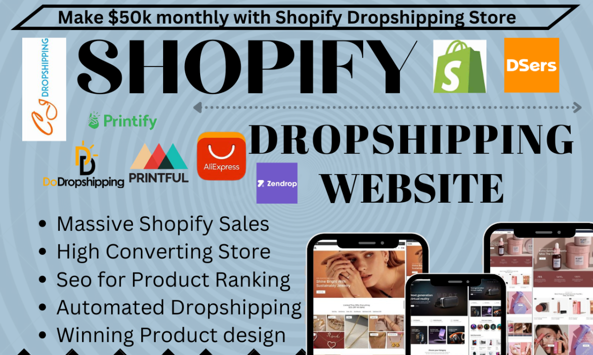 I will shopify dropshipping, shopify website, dropshipping, shopify design, shopify