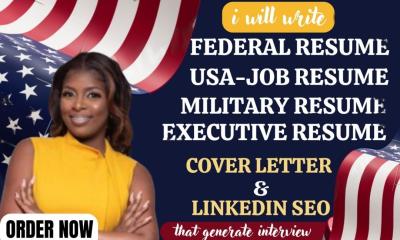 I Will Create a Professional Federal Resume, USA Jobs Application, Government Resume, Veteran Resume, and Tailored Cover Letter