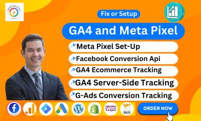 I Will Fix or Setup Meta Pixel & GA4 E-commerce Tracking with GA4 Server-Side Tracking via GTM