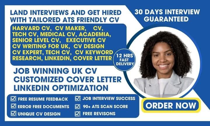 I Will Provide Professional CV Writing for UK, Harvard, Tech CV, and Resume Design