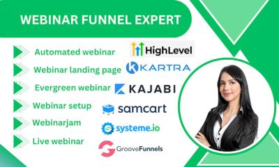 I Will Create Effective Webinar Funnels in WebinarJam, GrooveFunnel, Kajabi, SamCart, Builderall, and Kartra