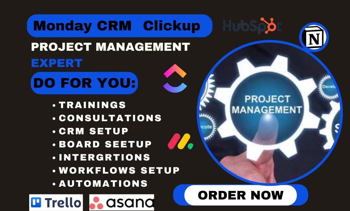 I Will Set Up Monday CRM Automation Integration with ClickUp, Asana, Trello, MS Gantt, and Monday.com